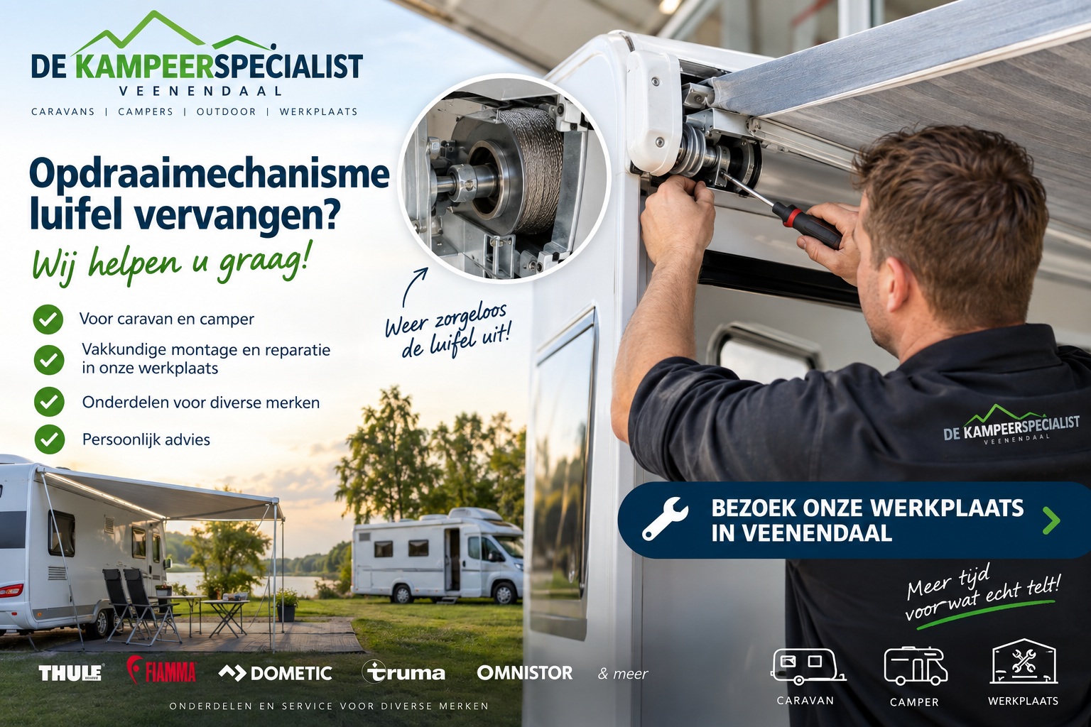 Opdraaimechanisme luifel vervangen